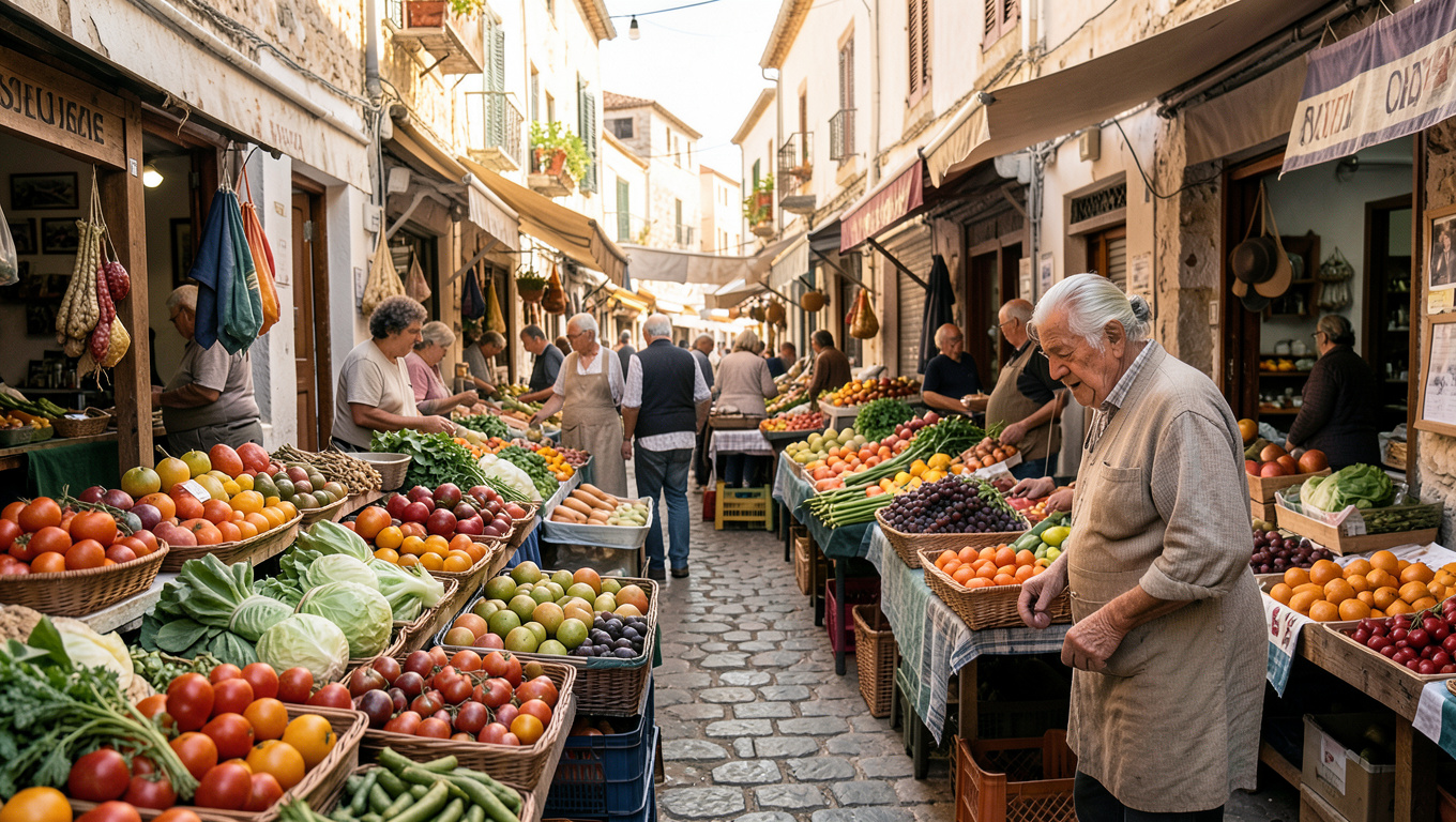 Traditional Greek marketplace representing local economy and culture