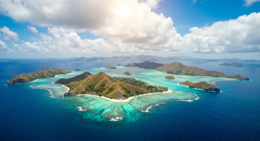 Second passport in Indonesia - Komodo Island archipelago aerial view