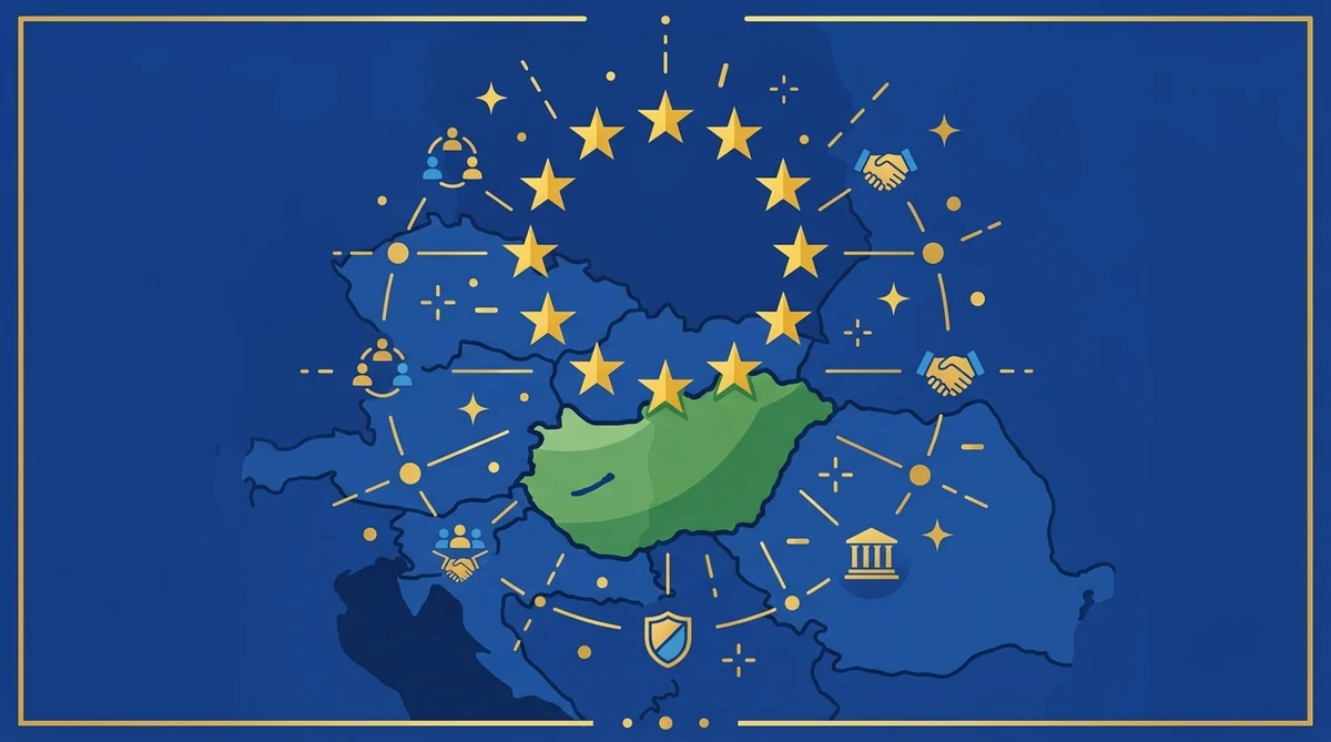 second passport in Hungary, EU citizenship stars over a map of Hungary