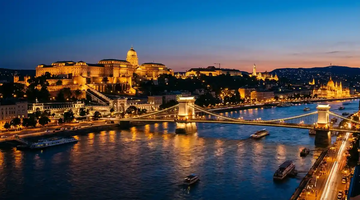 second passport in Hungary, Budapest skyline and Danube at dusk