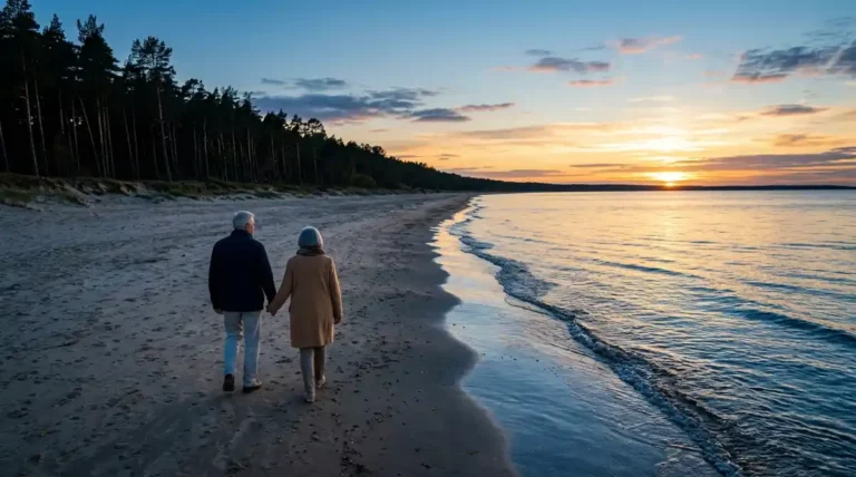 retire in Latvia, tranquil Jurmala Baltic seaside near Riga at sunset