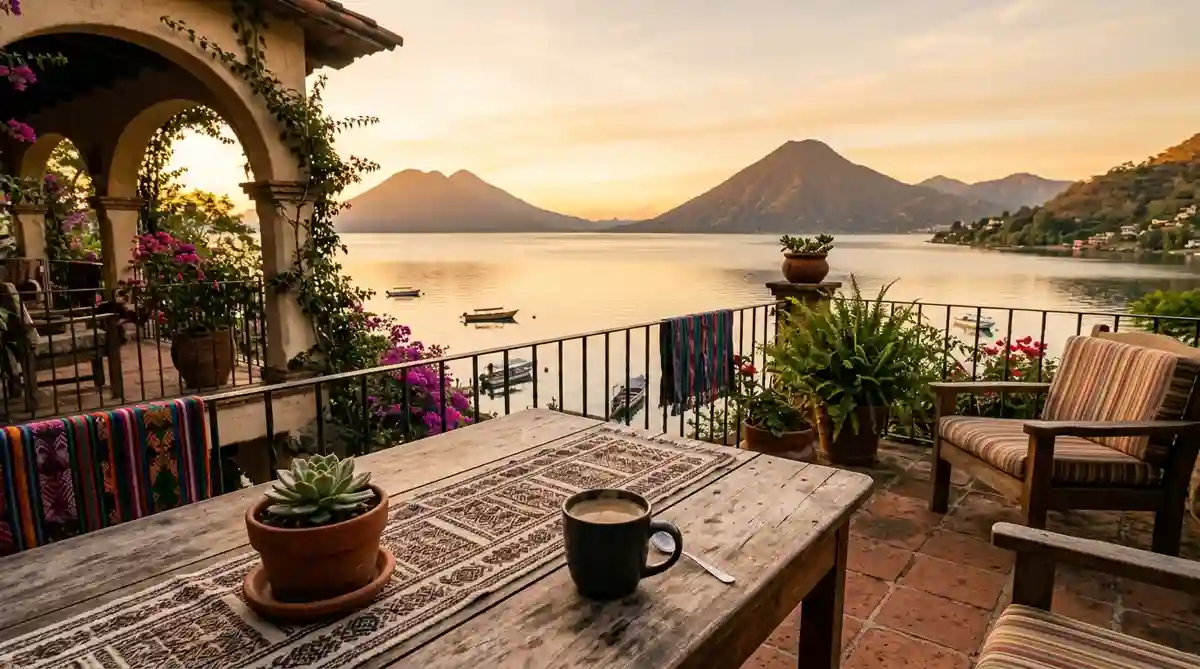 retire in Guatemala lakeside villa terrace at Lake Atitlan