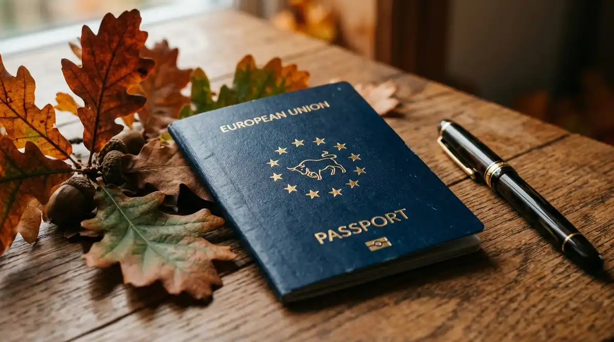 second passport in Latvia, European Union passport on a desk
