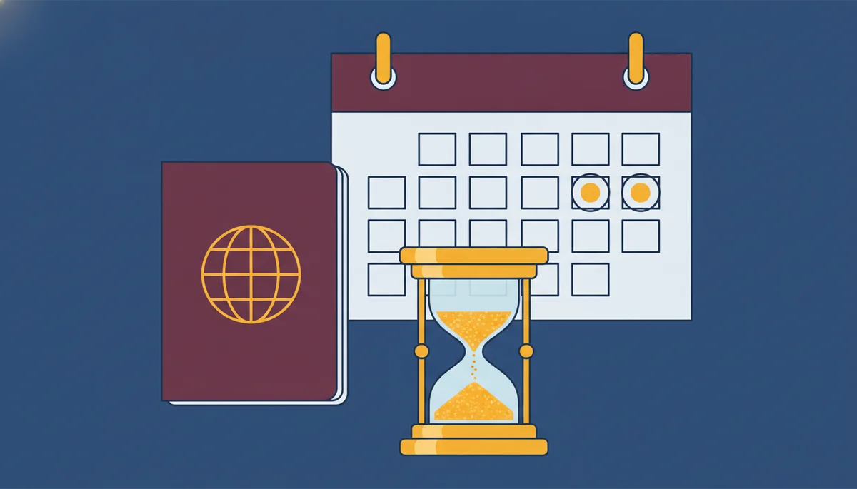 Russian passport beside a calendar marking the five year naturalization clock