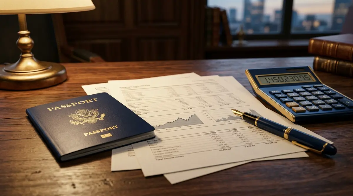 Passport and financial statements on a desk illustrating Uruguay offshore entity tax reporting