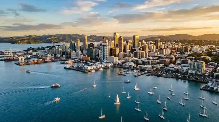Active Investor Plus visa New Zealand harbour city skyline at golden hour