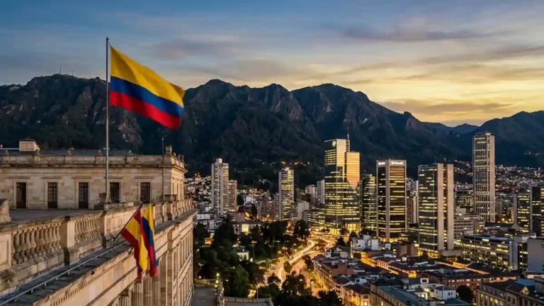 Colombia wealth tax repeal debated as Bogota skyline stands at dusk