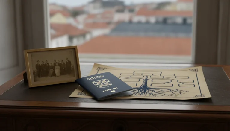 Portugal citizenship by descent: Portuguese passport with family photograph and family tree