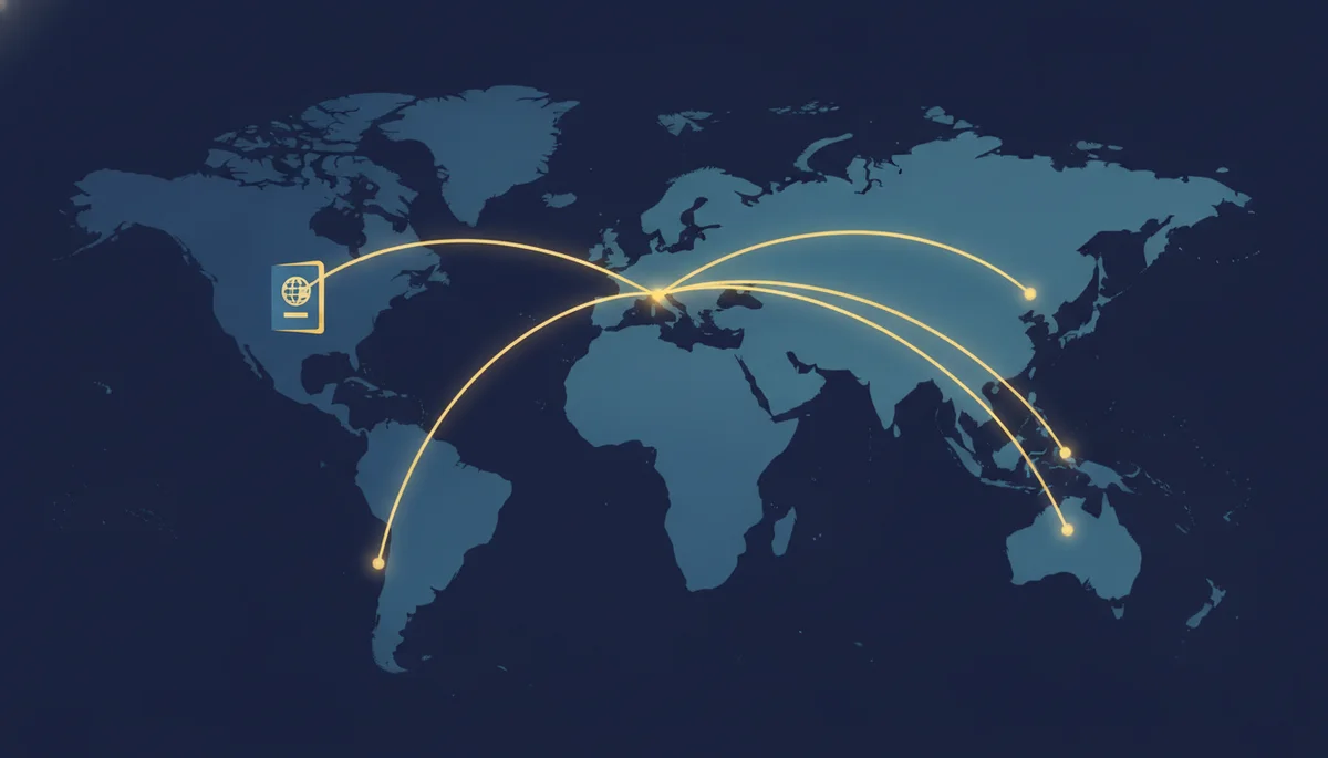 world map of visa-free travel routes for a Canadian passport holder from North America