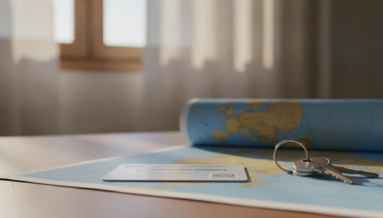 Easiest country to get permanent residency in Europe: residence permit and keys on a map