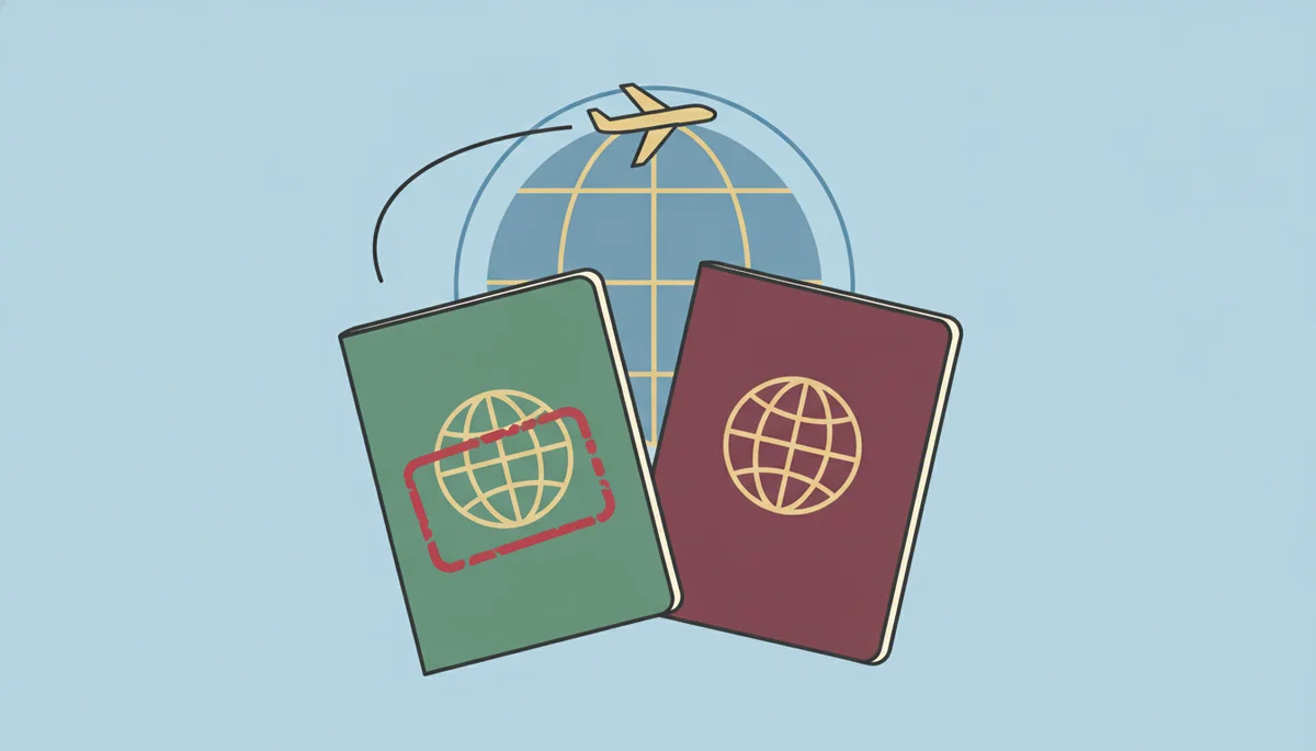 cancelled Brazilian passport beside a valid Italian passport with a plane and globe