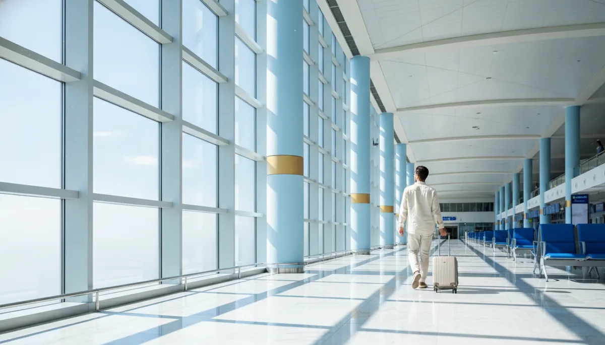 traveller with an Irish passport walking through an airport terminal