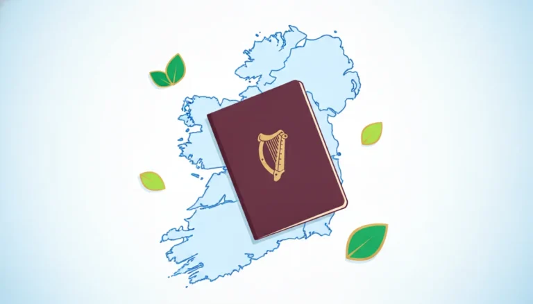 how to get an Irish passport by descent, passport on a map of Ireland