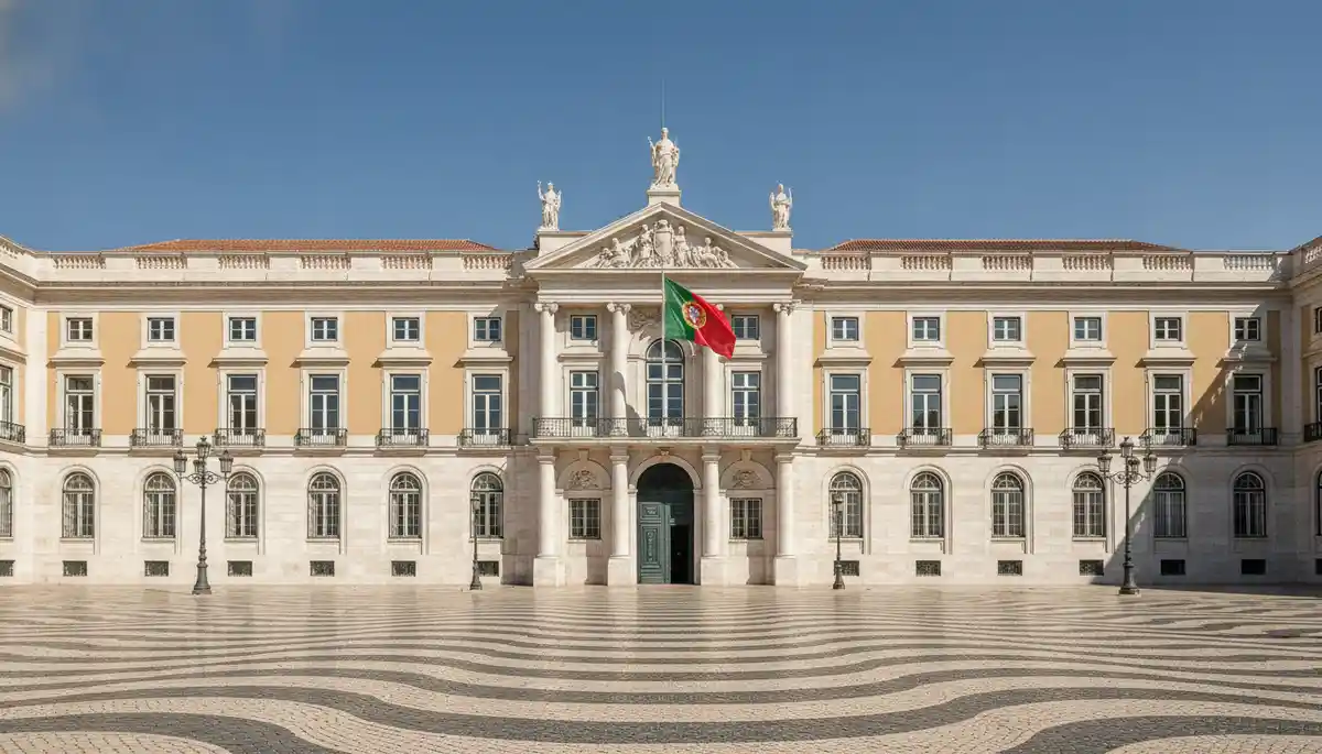 Lisbon government building with the Portuguese flag, where civil registry nationality files are processed