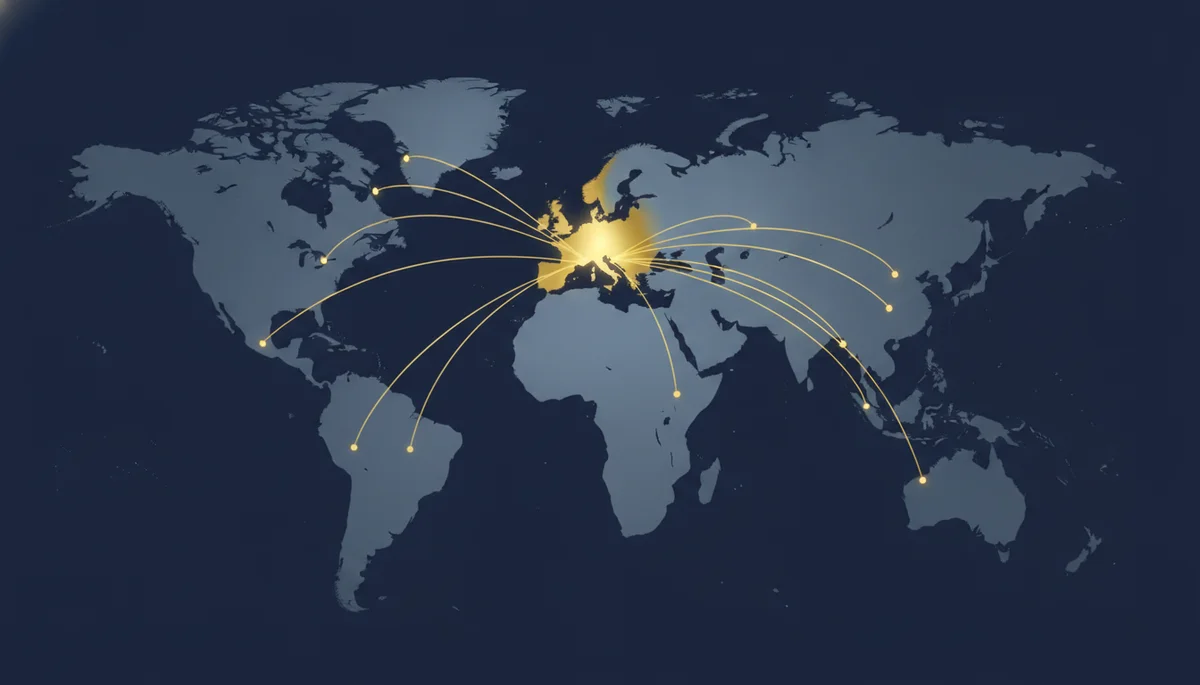 map of Europe showing the 31 countries where a Portuguese passport holder can live and work